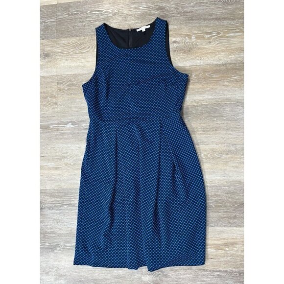 41 Hawthorne Sz L Black Blue Polka Dot Pleated Fit and Flare Sundress Knit Dress - Picture 6 of 12